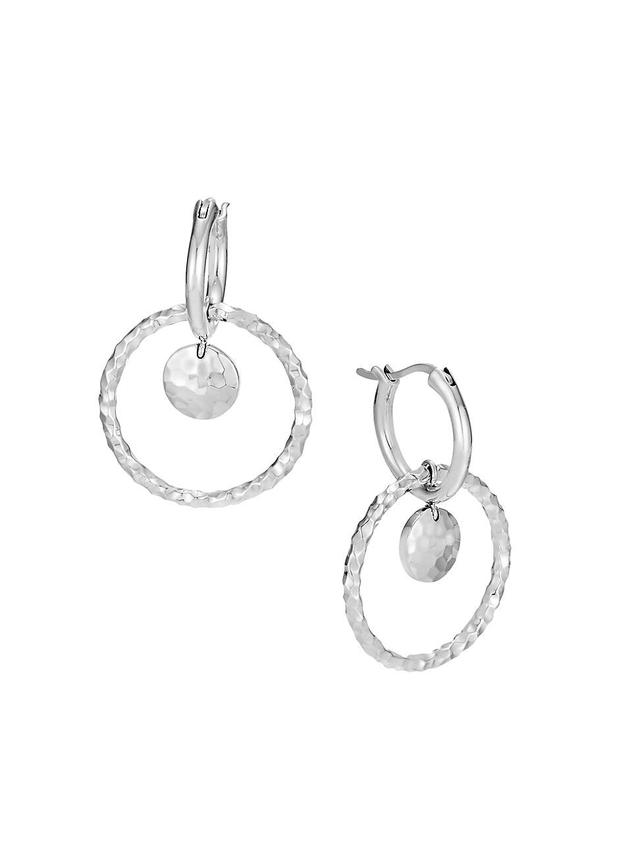 Womens Dot Hammered Sterling Silver Interlink Drop Hoop Earrings Product Image