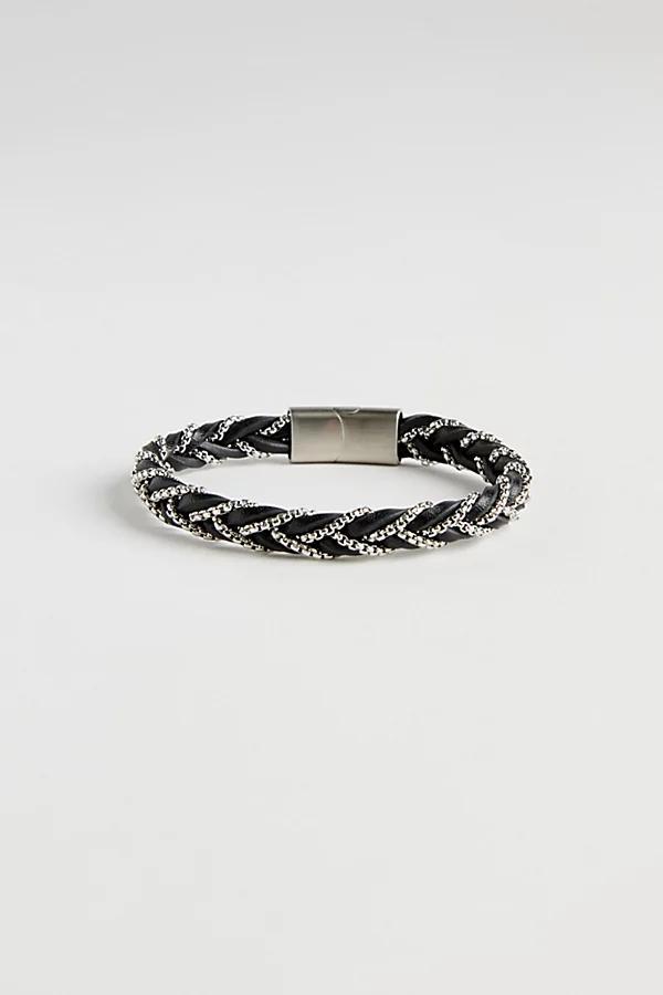 Braided Leather & Stainless Steel Bracelet Mens at Urban Outfitters Product Image