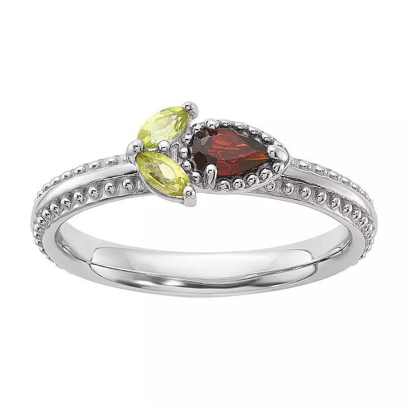 Stacks & Stones Sterling Silver Gemstone Flower Stackable Ring, Womens Red Product Image