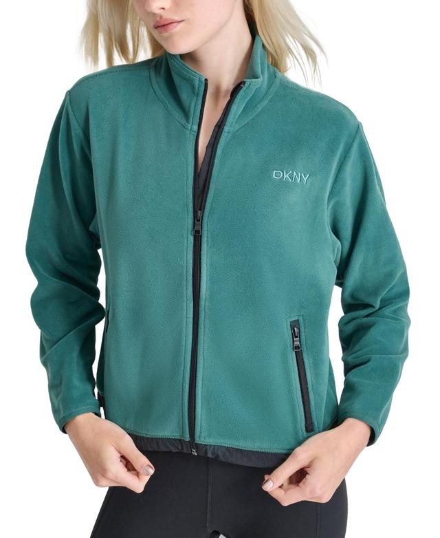 Dkny Womens Mock Neck Full Zip Jacket with Woven Piecing Product Image