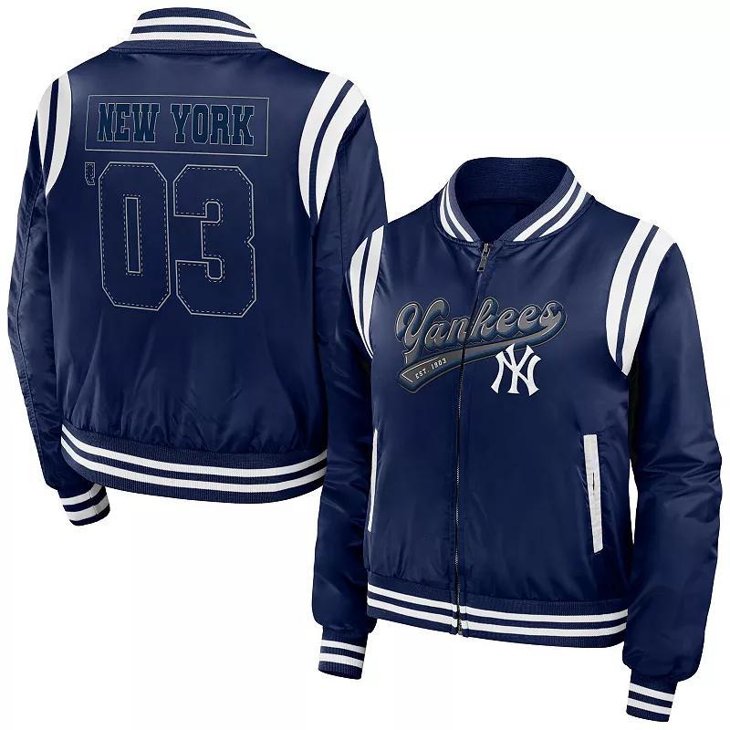 Womens WEAR by Erin Andrews New York Yankees Football Bomber Full-Zip Jacket Blue Product Image