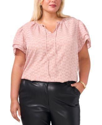 Plus Size Split-Neck Flutter-Sleeve Top Product Image