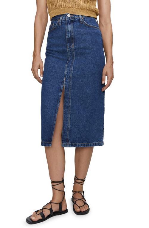 MANGO - Denim midi-skirt dark blue - XL - Women Product Image