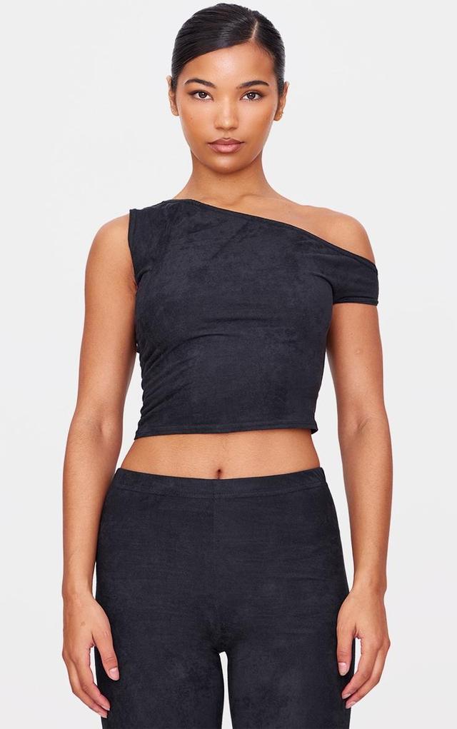 Black Faux Suede Asymmetric Crop Top Product Image