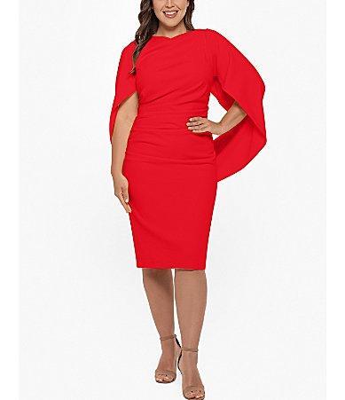 Betsy & Adam Plus Size Ruched Cape Dress Product Image