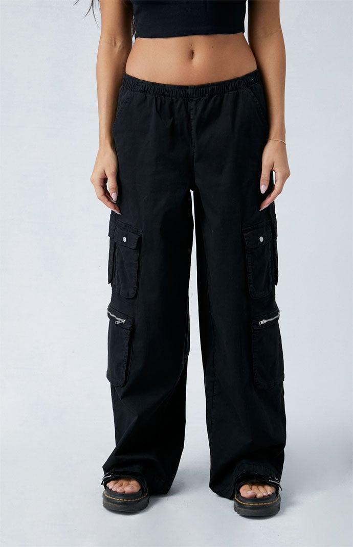 Women's Draped Low Rise Wide Leg Cargo Pants - Product Image