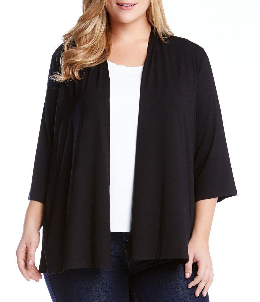 Karen Kane Plus Size Molly Jersey Knit 34 Sleeve Open Front Cardigan Product Image