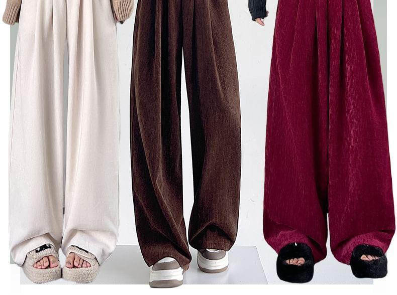 High Waist Plain Velvet Wide Leg Sweatpants Product Image