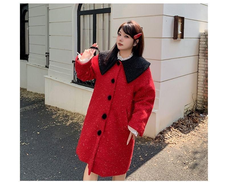 Plus Size Two Tone Long Single-Breasted Coat Product Image