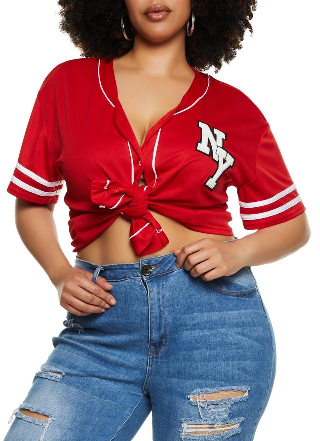 Womens Plus Size NY Chenille Patch Baseball Shirt Product Image