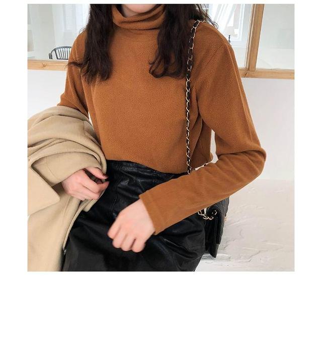 Long Sleeve Turtleneck Plain Fleece Top Product Image