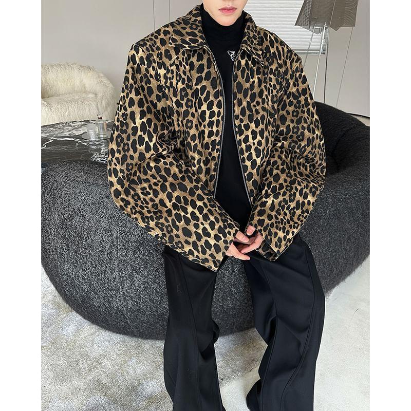 Long-Sleeve Leopard Zipped Jacket Product Image