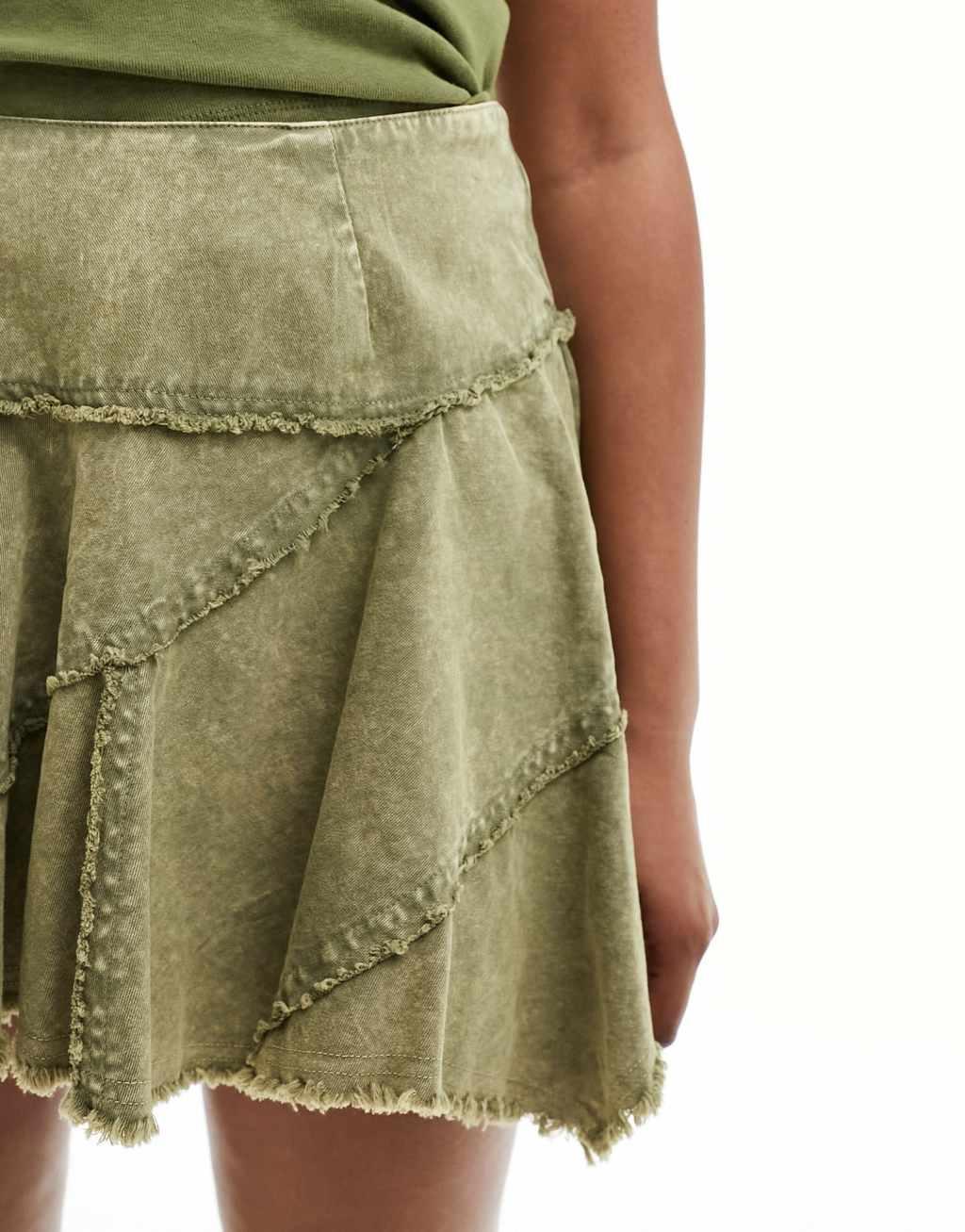 COLLUSION twill acid wash pleated mini skirt in khaki product image