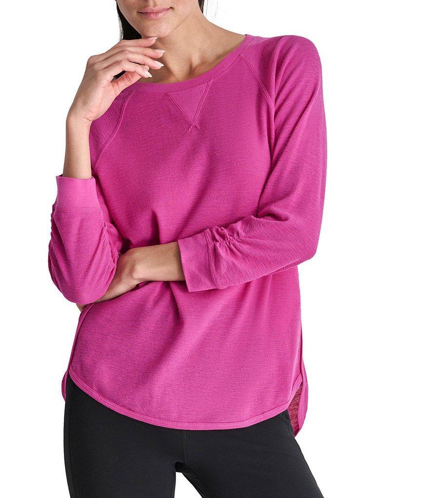 DKNY Sport by Donna Karan Mini Slub Waffle Knit Crew Neck 3/4 Ruched Sleeve Tee Product Image