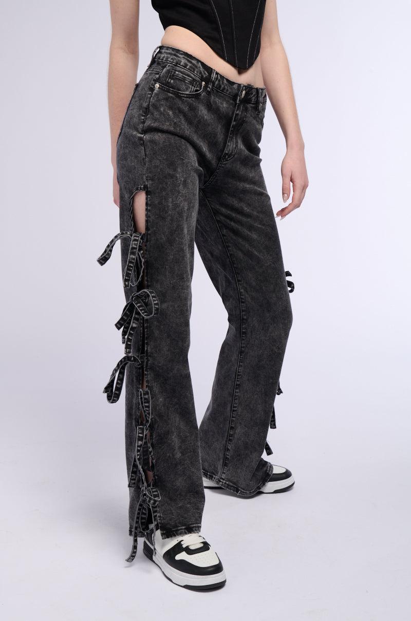 ACID WASH TIE UP SIDES STRAIGHT LEG JEAN Product Image