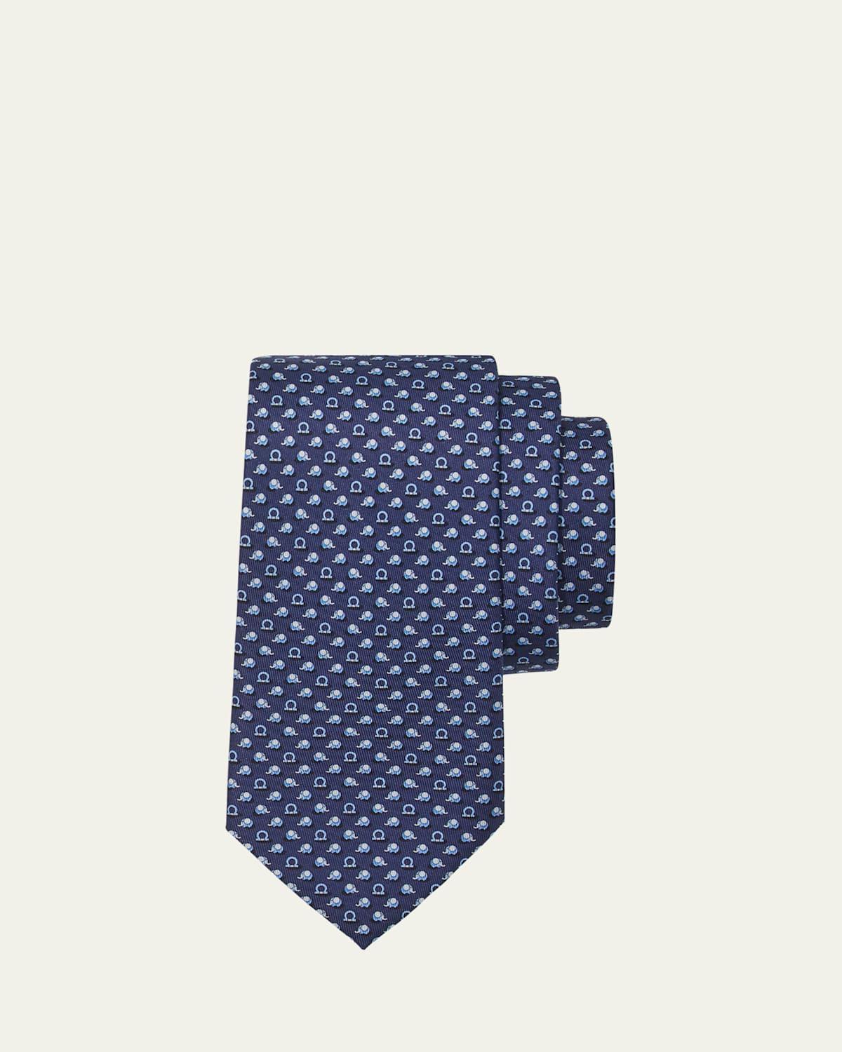 Mens Elephant and Gancini-Print Silk Tie Product Image