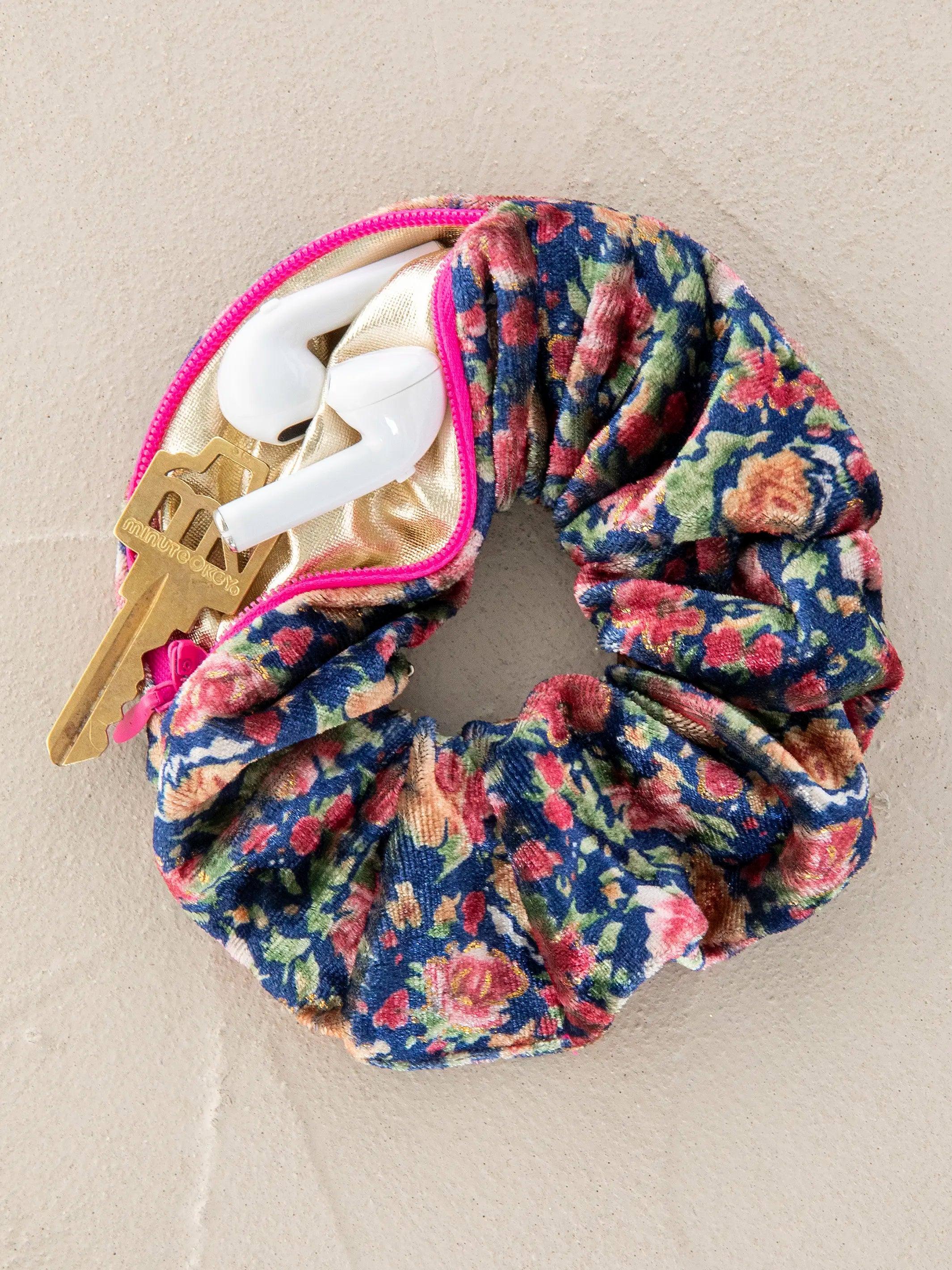 Hideaway Scrunchie - Navy Pink Roses Product Image