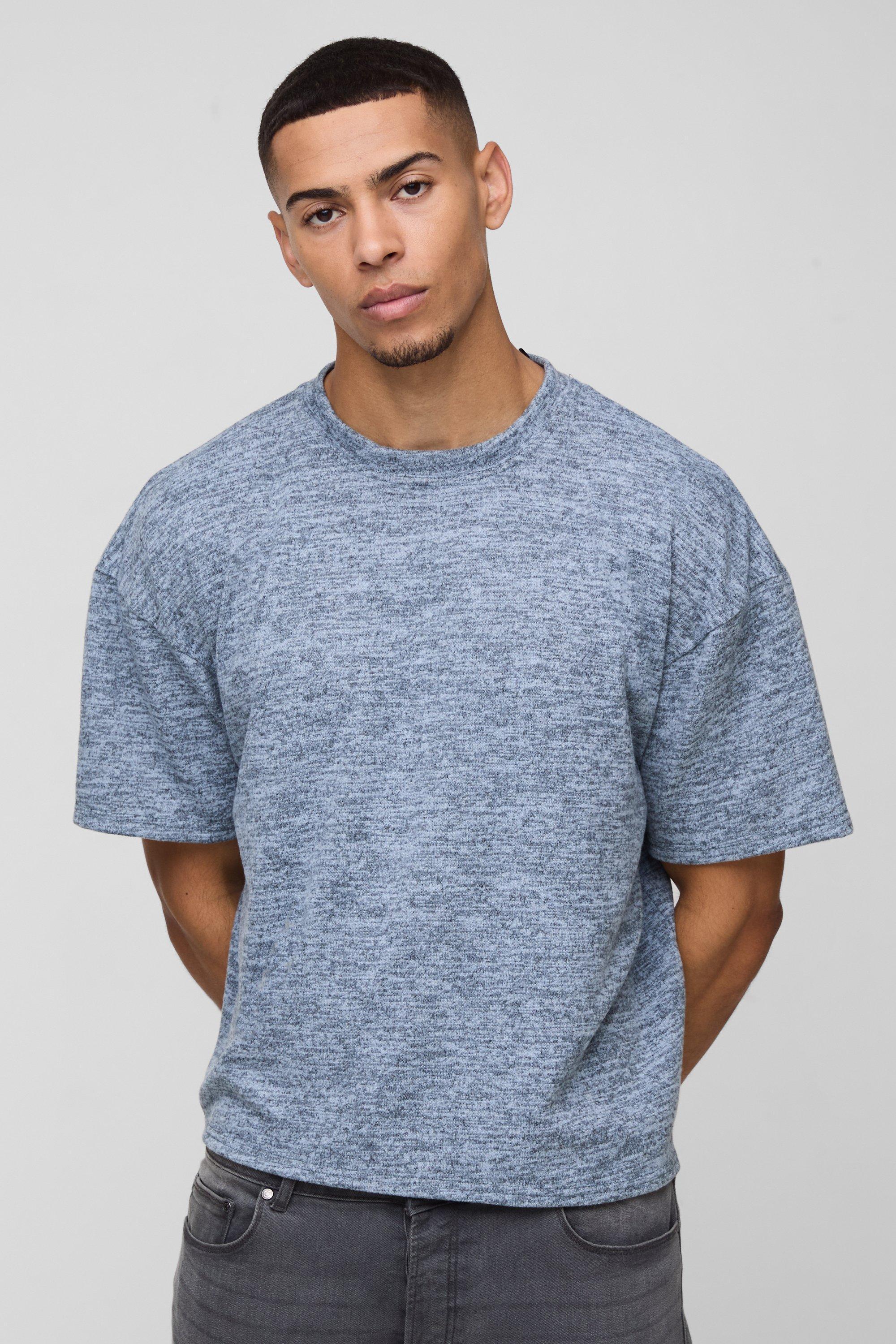 Mens Blue Oversized Boxy Brushed Marl T-shirt, Blue Product Image