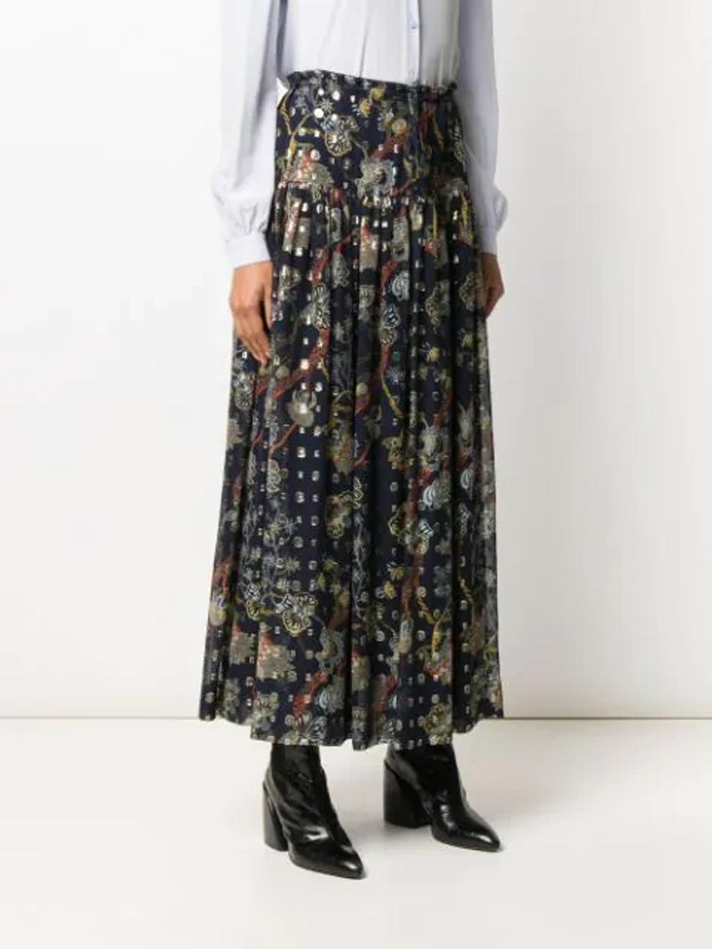 CHLOÉ Chloe Blue Lurex Embroidered Silk Skirt In Multicolour Product Image