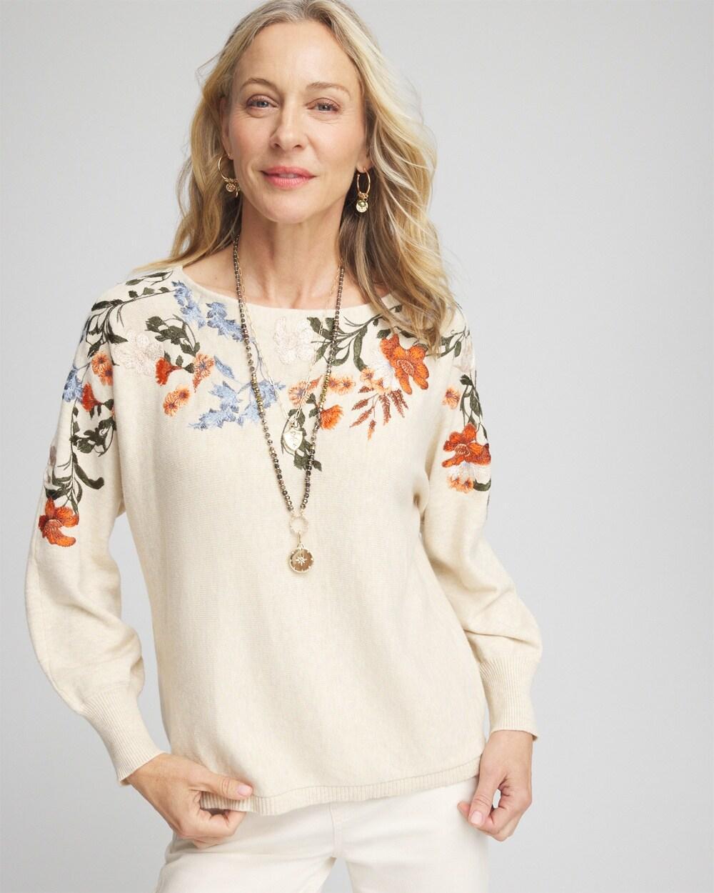 Women's Embroidered Dolman Pullover Sweater Product Image