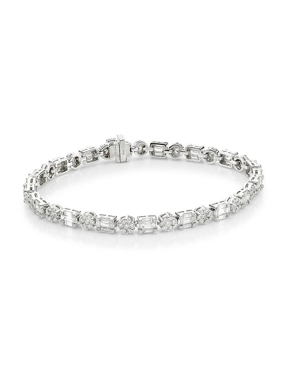 Womens 14K White Gold & Multi-Cut 3.82 TCW Diamond Link Bracelet Product Image