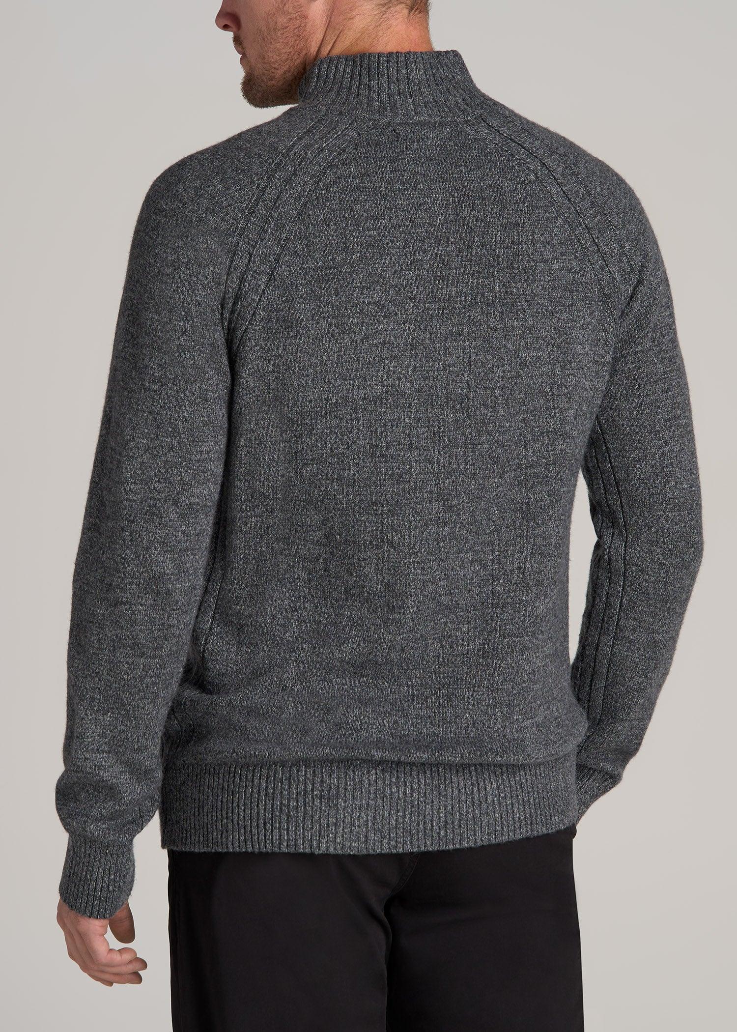 Three Button Mock Neck Tall Men's Sweater in Grey Marl Male Product Image