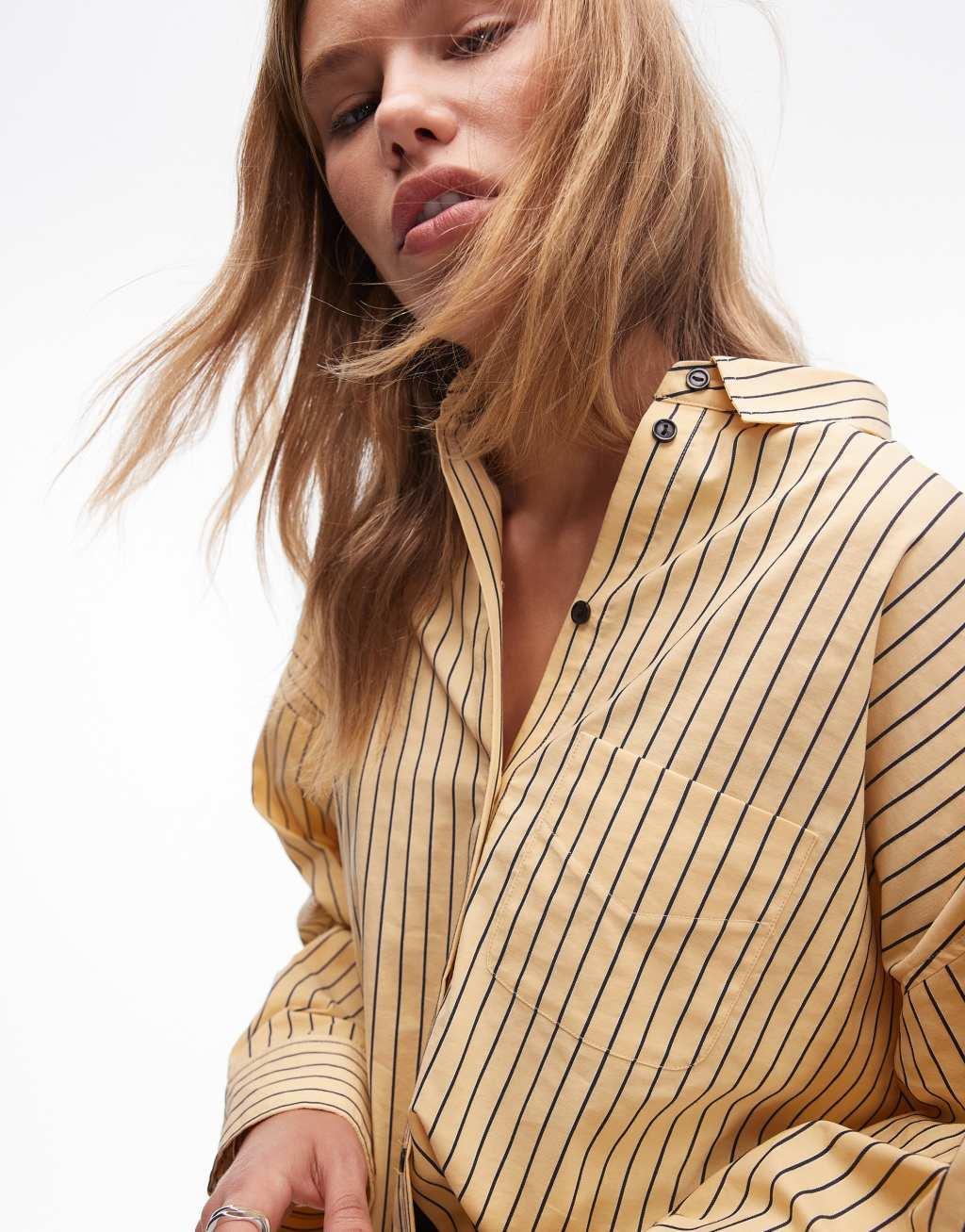 Topshop super oversized shirt in yellow stripe Product Image