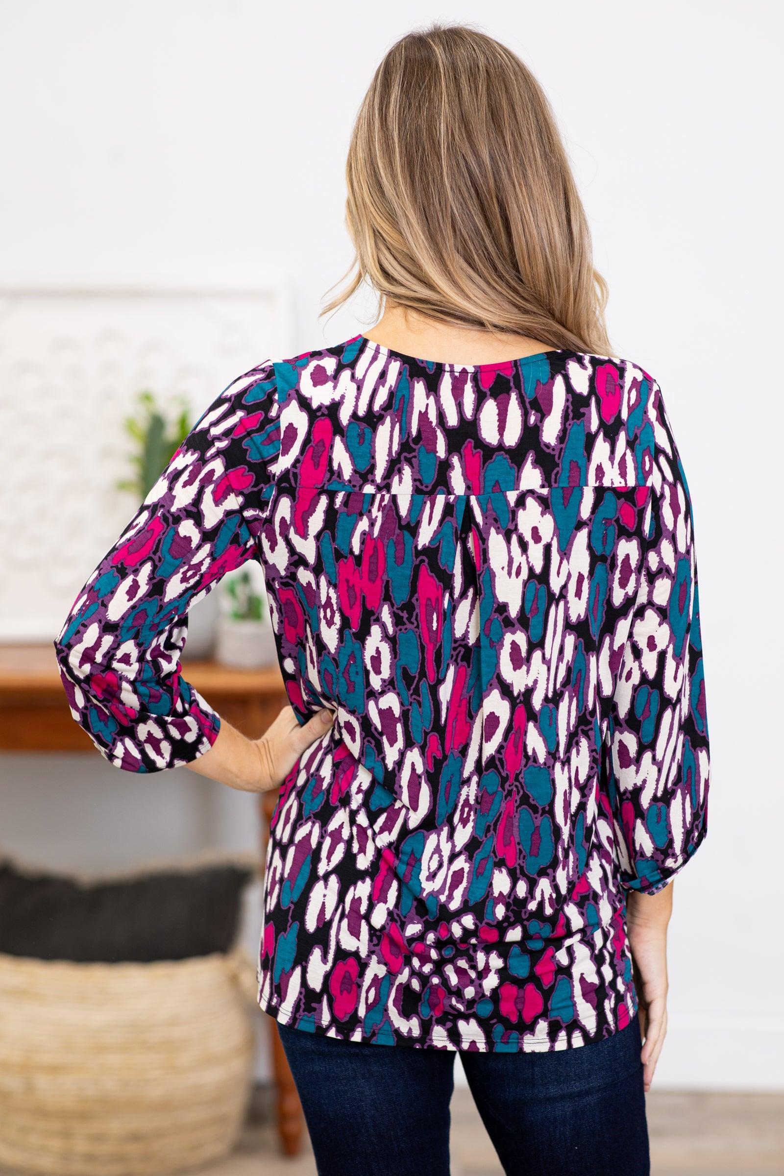 Hot Pink and Teal Abstract Animal Print Top Product Image