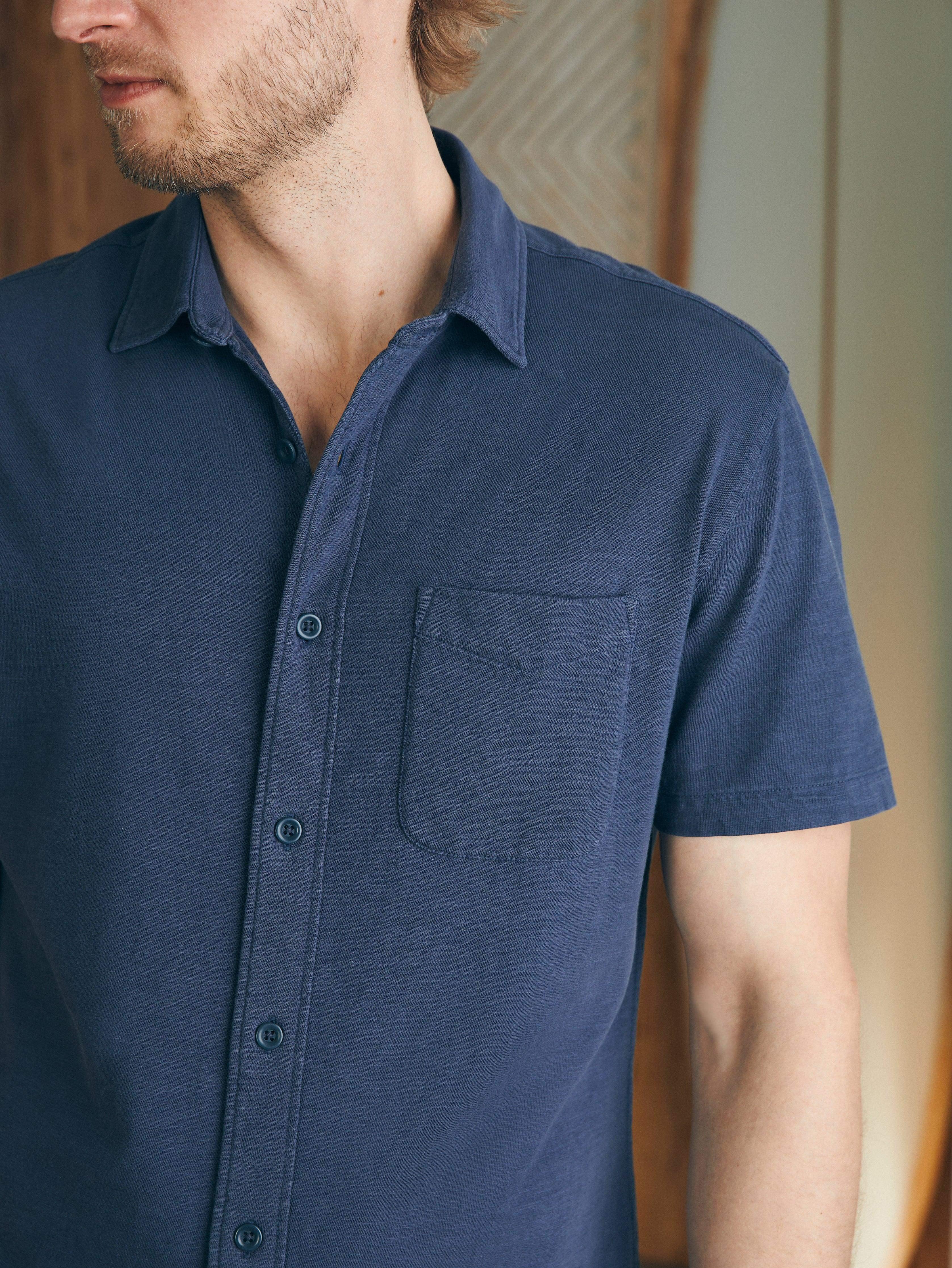 Short-Sleeve Sunwashed Knit Shirt (Single Pocket) - Dune Navy Male Product Image