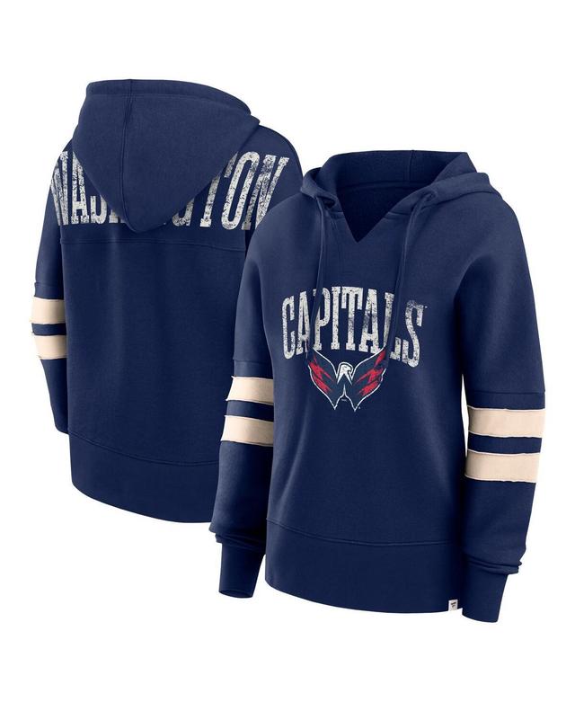 Womens Fanatics Navy Distressed Washington Capitals Bold Move Dolman V-Neck Pullover Hoodie Product Image