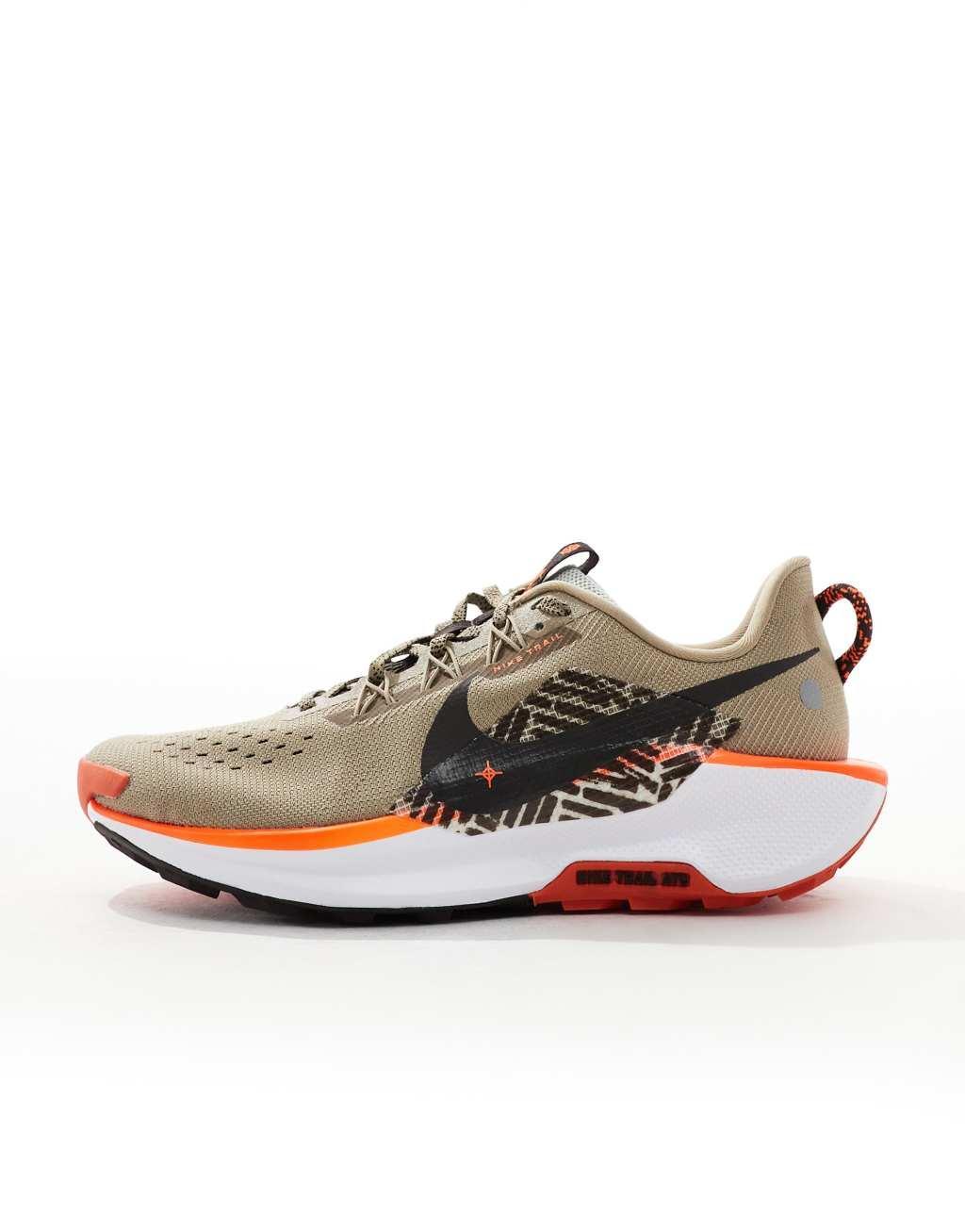 Nike Running ReactX Pegasus Trail 5 sneakers in khaki and orange Product Image