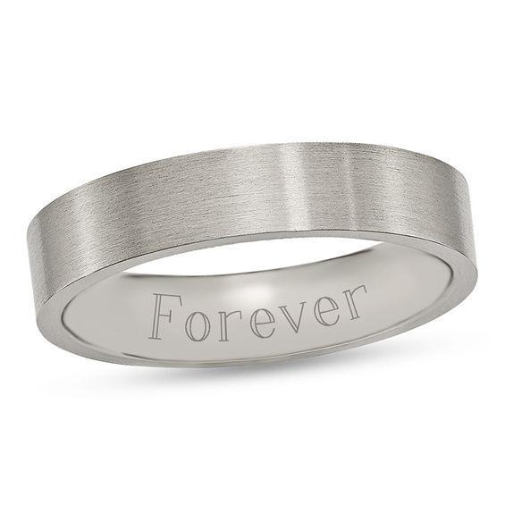 Men's 5.0mm Engravable Brushed Comfort-Fit Flat Wedding Band in Titanium (1 Line) Product Image