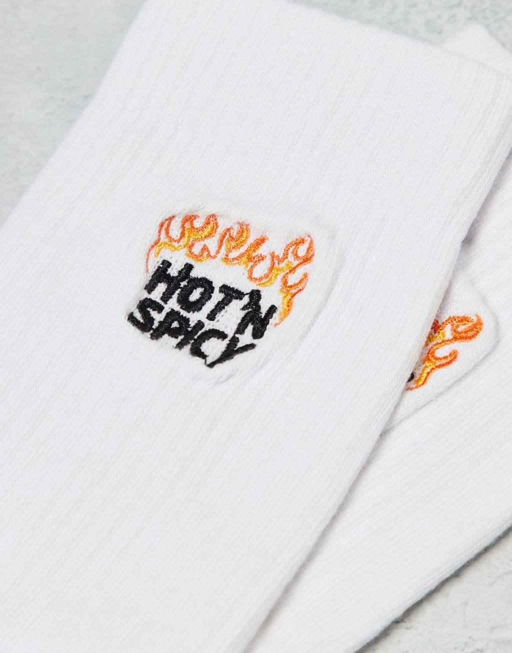 ASOS DESIGN sport sock with hot and spicy artwork in white Product Image