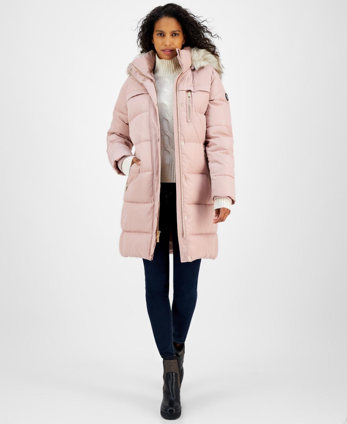 Michael Michael Kors Womens Faux-Fur-Trim Hooded Puffer Coat, Created for Macys Product Image