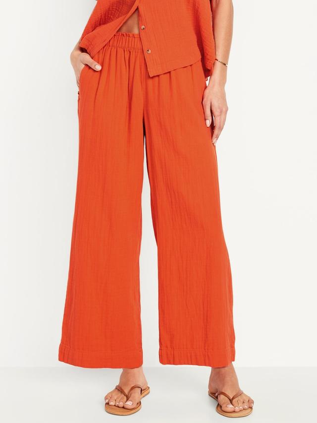 High-Waisted Crinkle Gauze Pull-On Ankle Pants Product Image