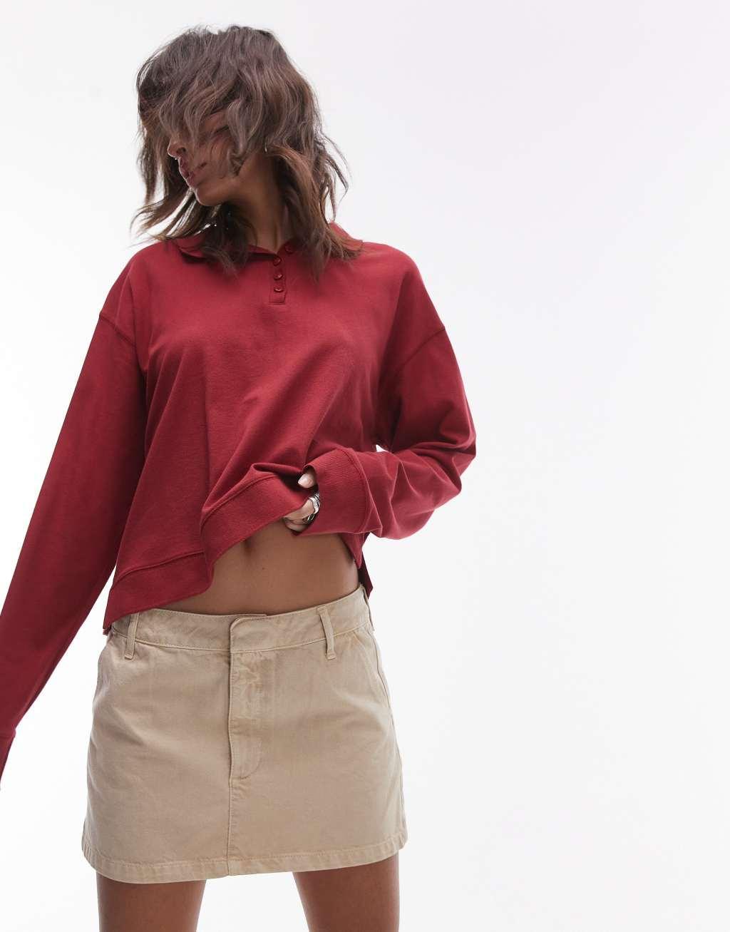 Topshop canvas pelmet micro skirt in tan Product Image