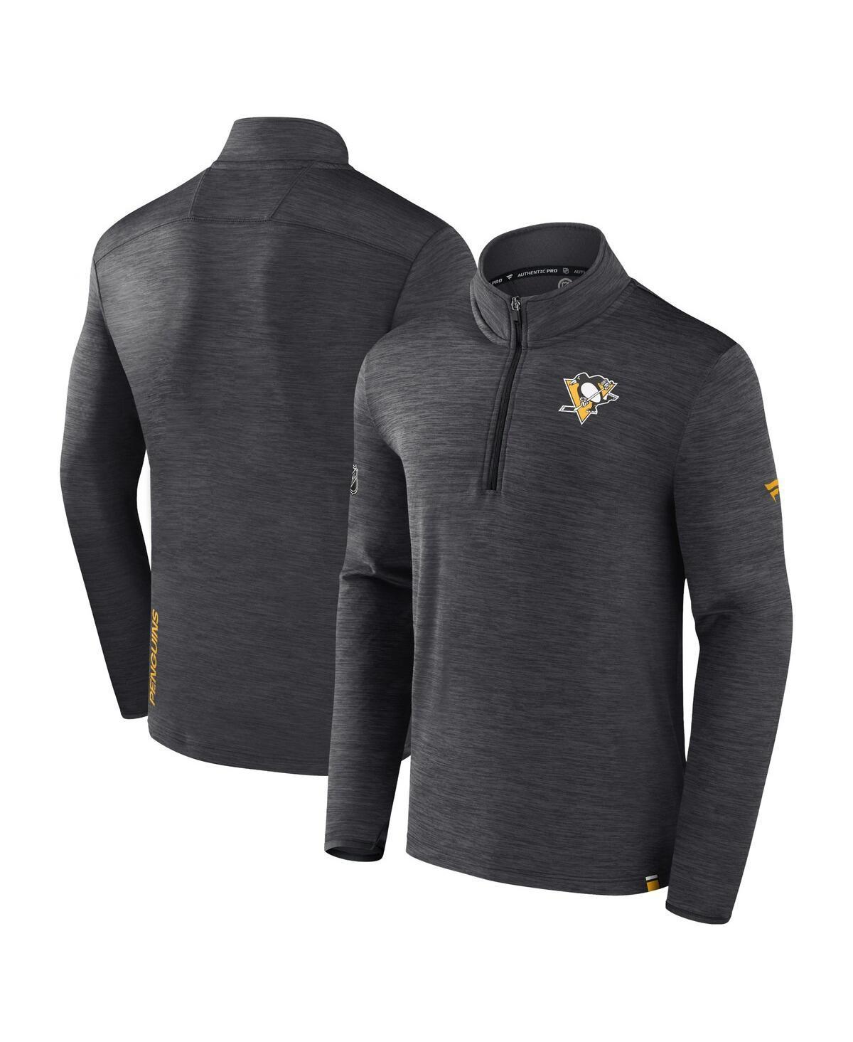 Mens Fanatics Heather Charcoal Pittsburgh Penguins Authentic Pro Quarter-Zip Pullover Top Product Image