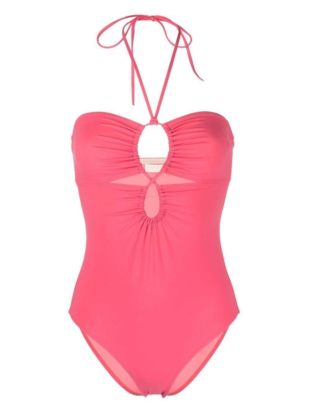 Halterneck-fastening Detail Swimsuit In Honeysuckle Product Image