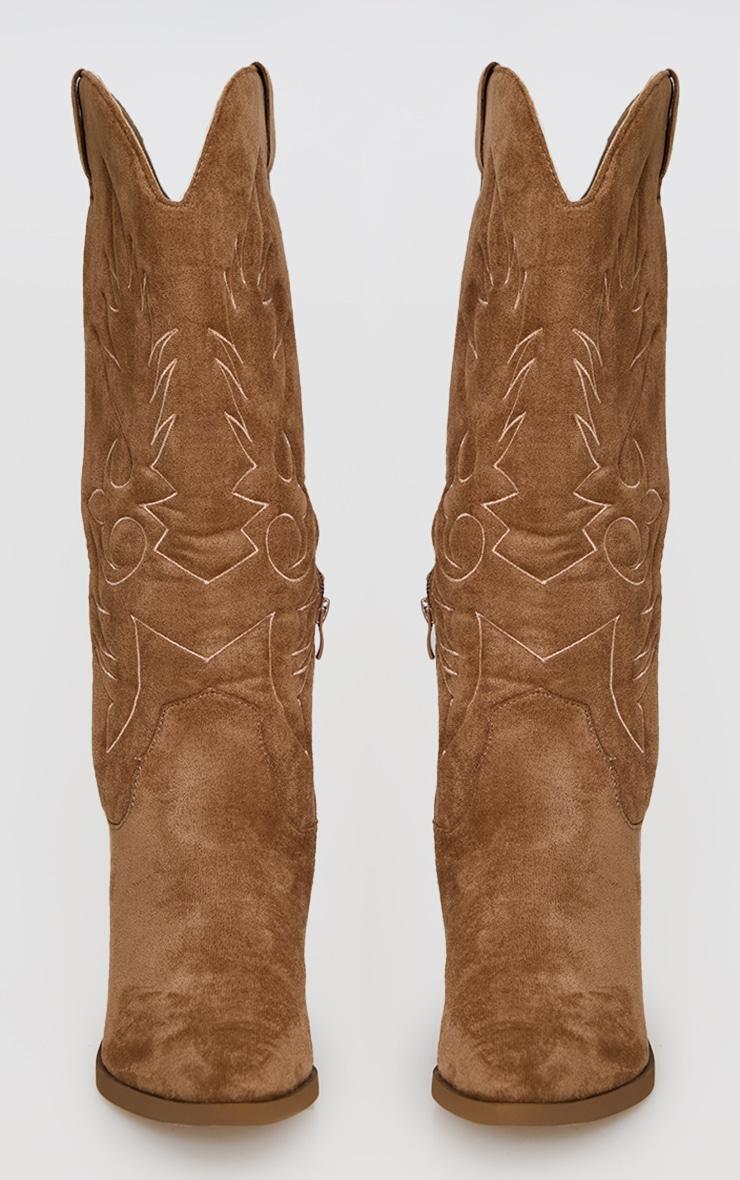 Beige Faux Suede Point Toe Western Boots Product Image