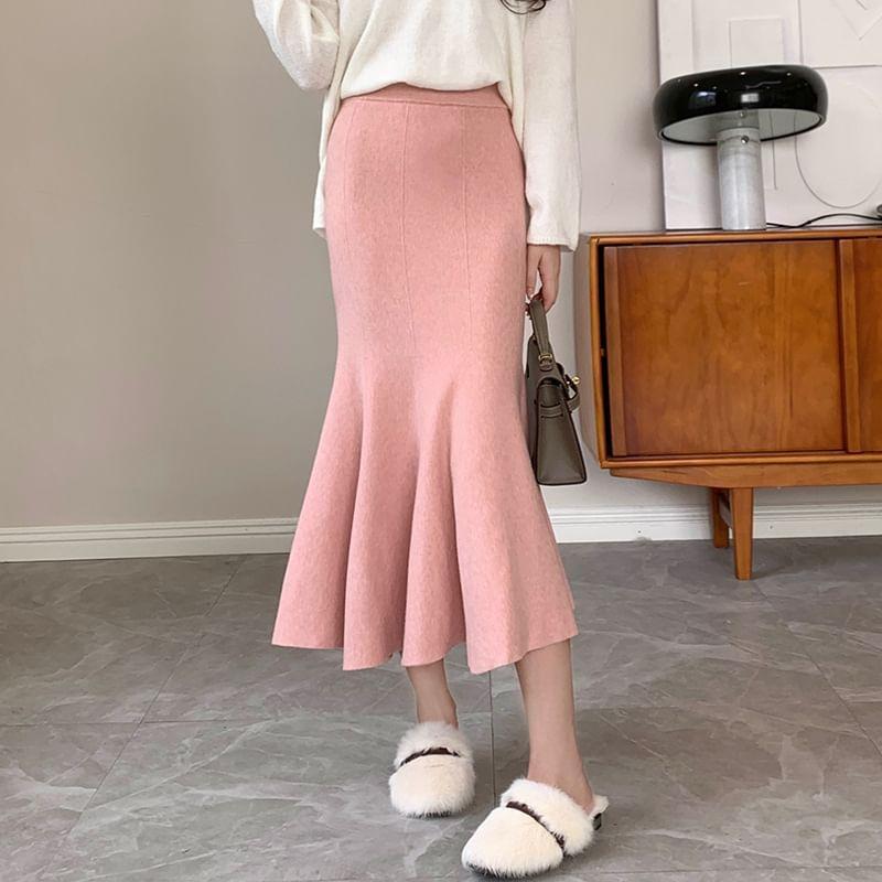 High Rise Plain Midi Mermaid Skirt Product Image