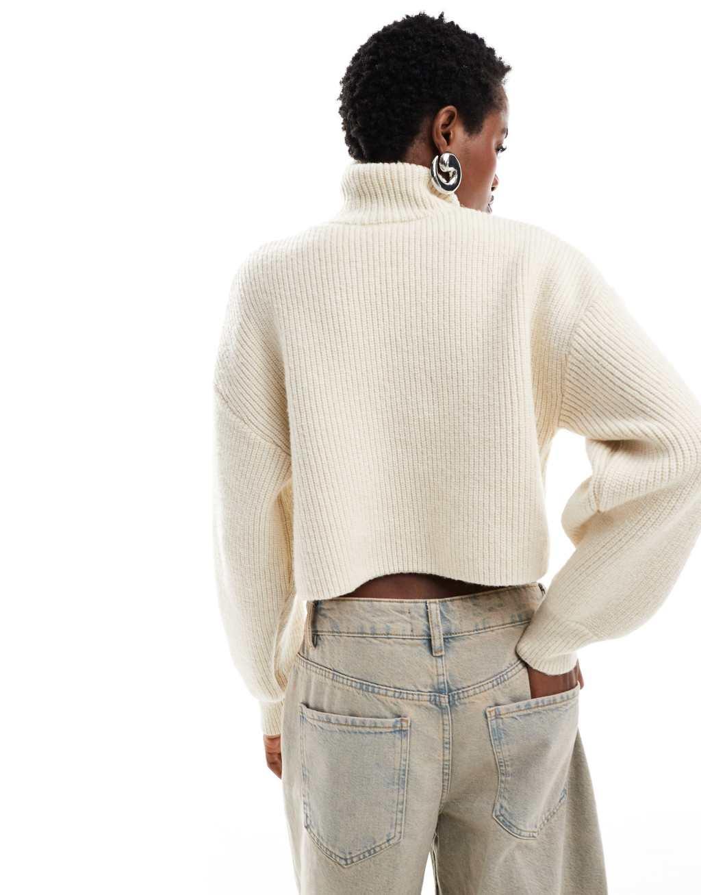 Monki cropped high neck sweater in light beige melange product image