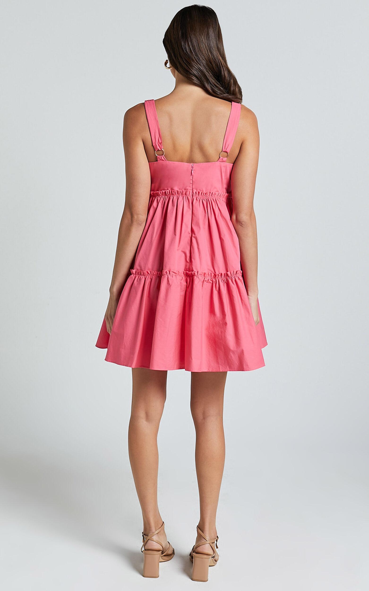 Eliana Mini Dress - Square Neck Tiered Smock Dress in Berry Product Image