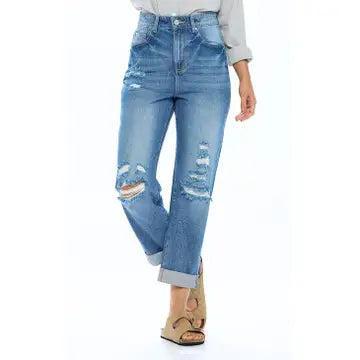 High Rise Ripped Boyfriend Jeans Female Product Image