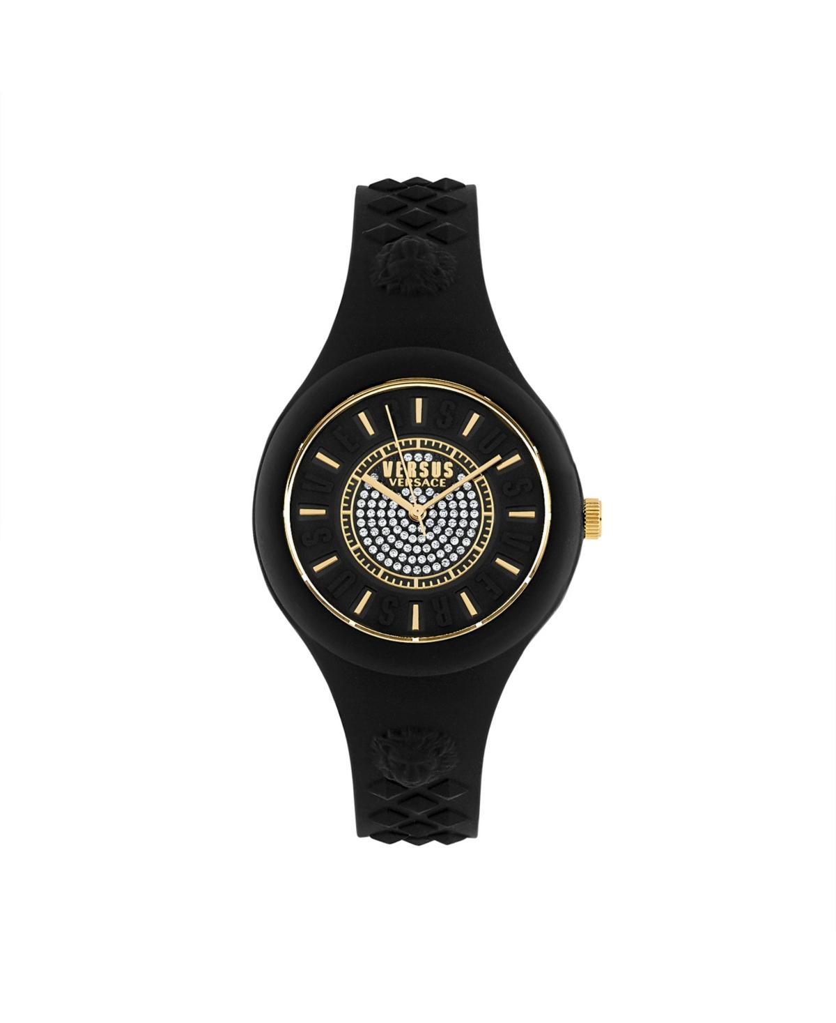 Versus Versace Womens Fire Island Crystal Quartz Black Silicone Strap 39mm Product Image