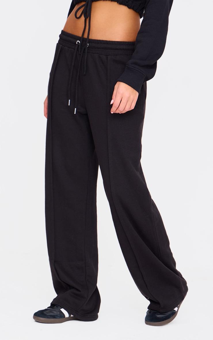 Black Wide Leg Pintuck Drawstring Sweatpants Product Image