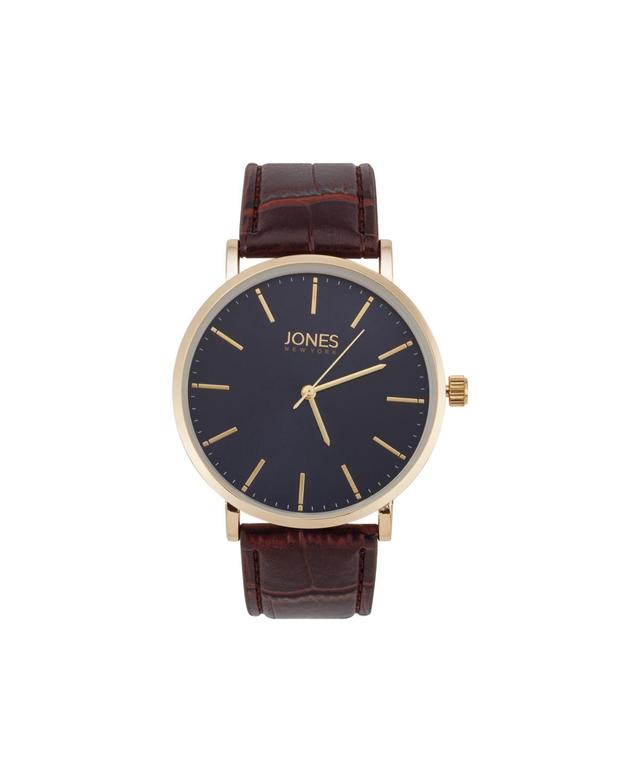 Jones New York Mens Brown genuine leather Strap Watch 44mm - Navy Sunray Product Image