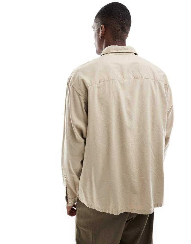 Jack & Jones boxy straight hem shirt in beige Product Image