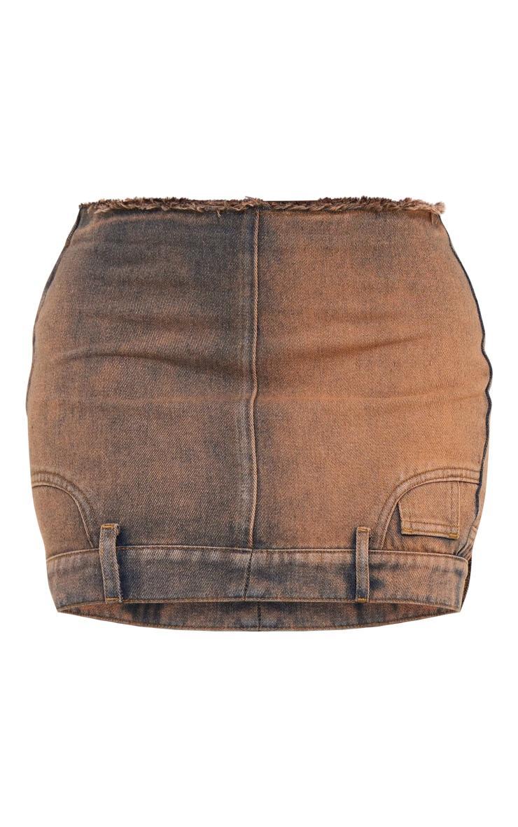 Vintage Wash Orange Tint Raw Hem Star Embroidery Denim Mini Skirt Product Image