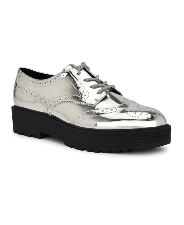 Nine West Resttin Womens Platform Oxfords Silver Mirror Grey Product Image