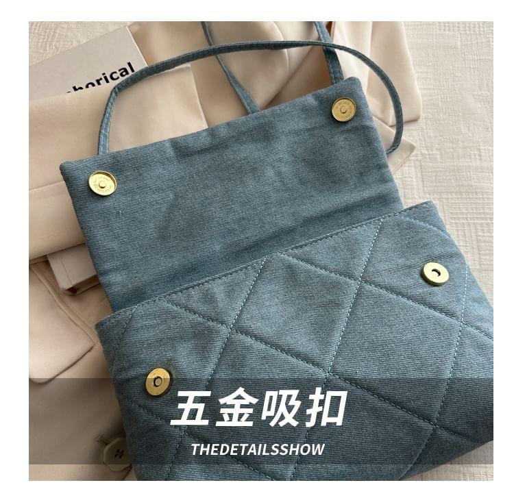 Chain Strap Quilted Denim Flap Crossbody Bag Product Image